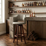 Upholstered Bar Stool with Curved Backrest, 6 Colors Image - 5