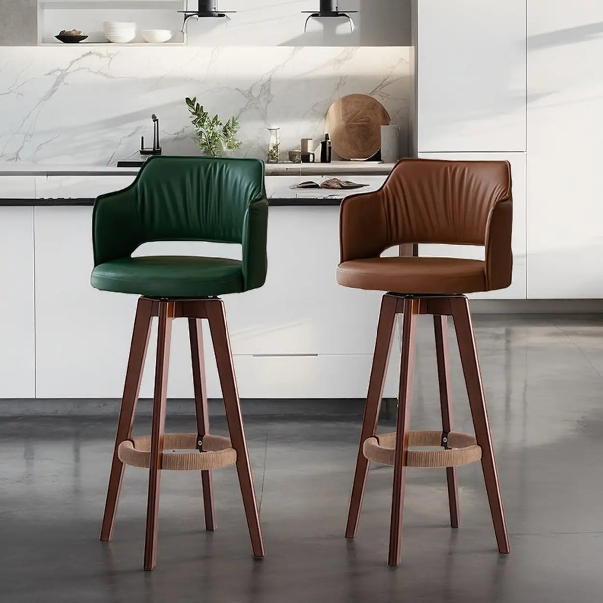 Upholstered Bar Stool with Curved Backrest, 6 Colors Image - 6
