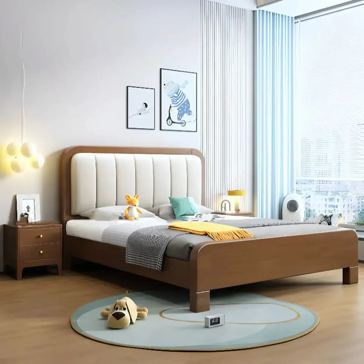Upholstered Brown Footboard and Headboard Wood Slat Bed Image - 5