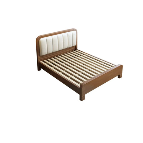 Upholstered Brown Footboard and Headboard Wood Slat Bed Image - 2
