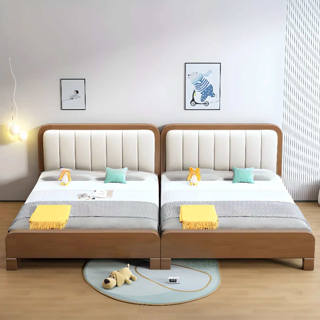 Upholstered Brown Footboard and Headboard Wood Slat Bed Image - 7
