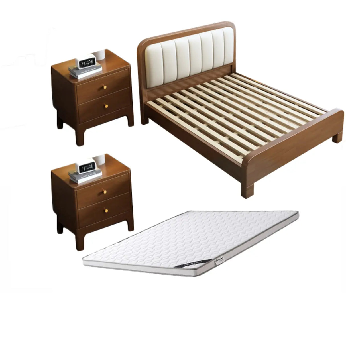 Upholstered Brown Footboard and Headboard Wood Slat Bed Image - 3