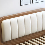 Upholstered Brown Footboard and Headboard Wood Slat Bed Image - 8
