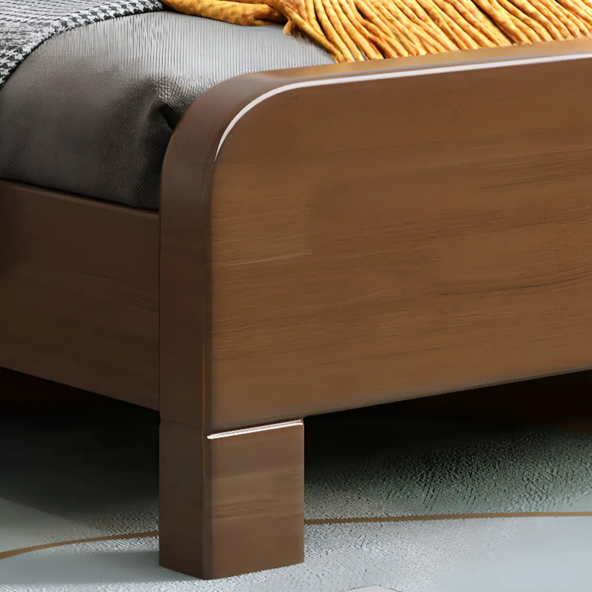 Upholstered Brown Footboard and Headboard Wood Slat Bed Image - 10