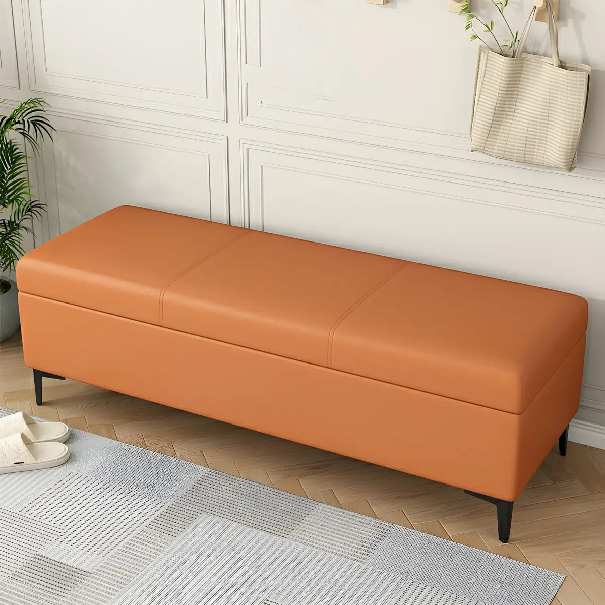 Upholstered Flip Top Storage Entryway Bench with Legs Image - 6