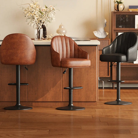 Upholstered Leather Bucket Bar Stool with Arms and Low Back Image - 1