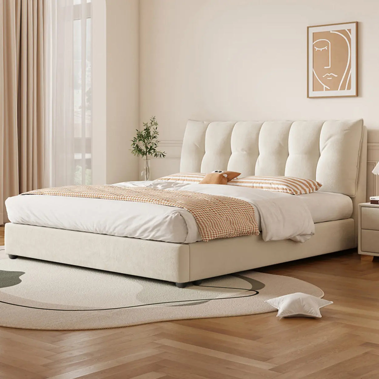 Upholstered Leather White Queen Storage Platform Bed Image - 3