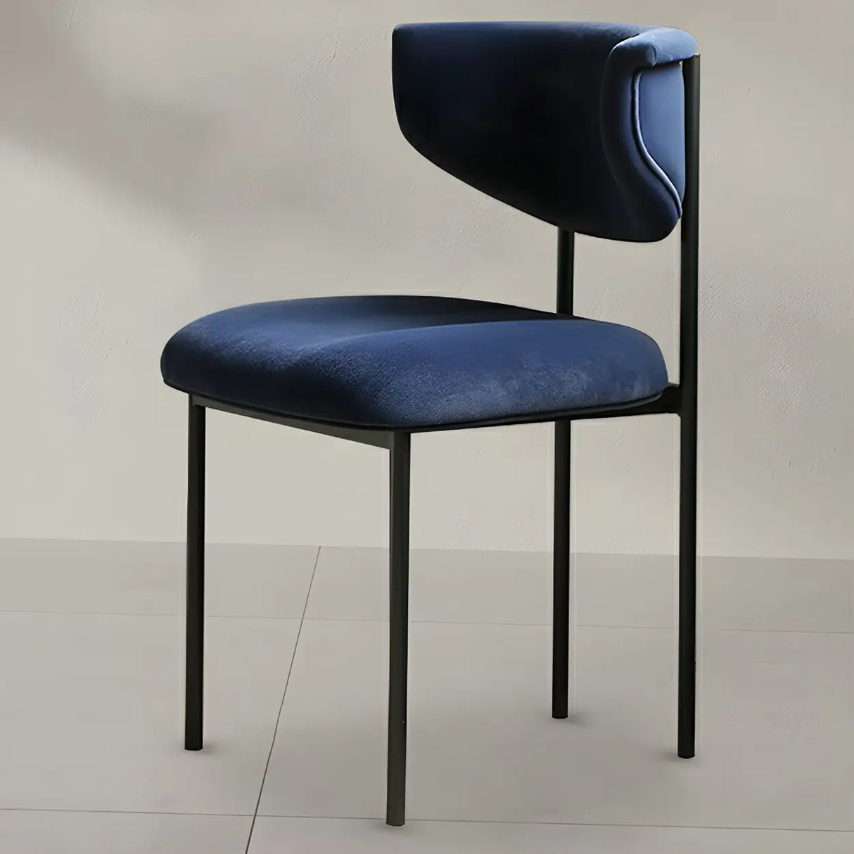 Upholstered Metal Open Low Back Armless Dining Chair Image - 2