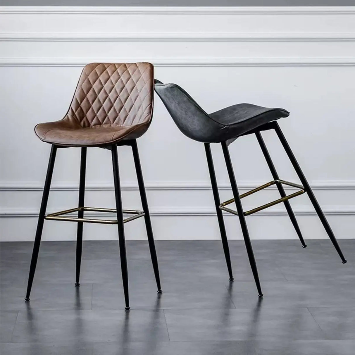 Upholstered Modern Back Bar Stool with Metal Legs Footrest Image - 1