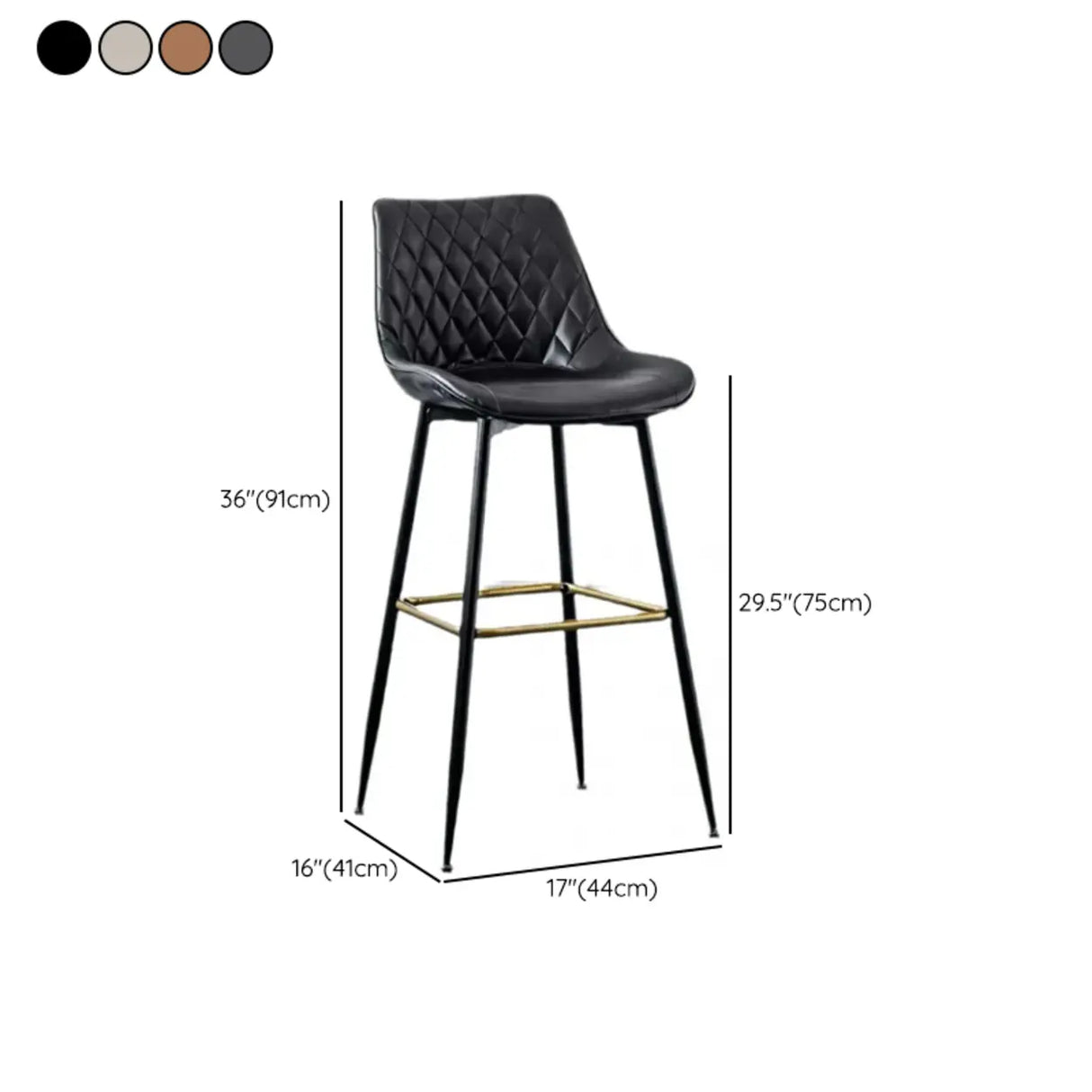 Upholstered Modern Back Bar Stool with Metal Legs Footrest 