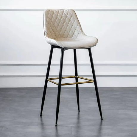 Upholstered Modern Back Bar Stool with Metal Legs Footrest Image - 2