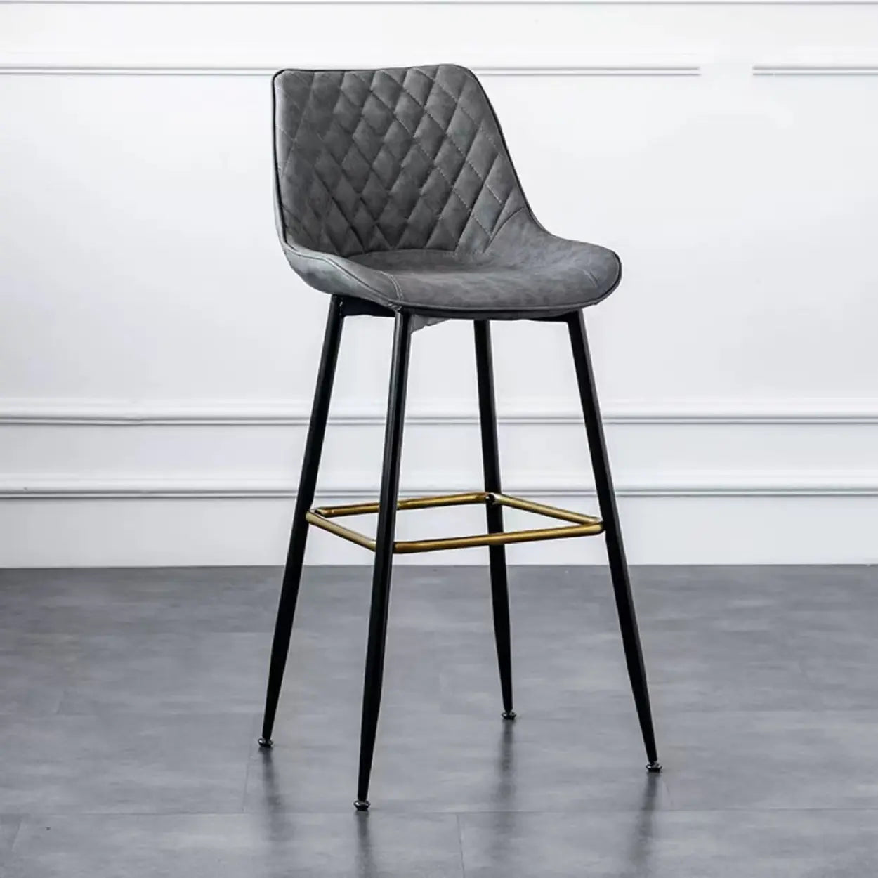 Upholstered Modern Back Bar Stool with Metal Legs Footrest Image - 5