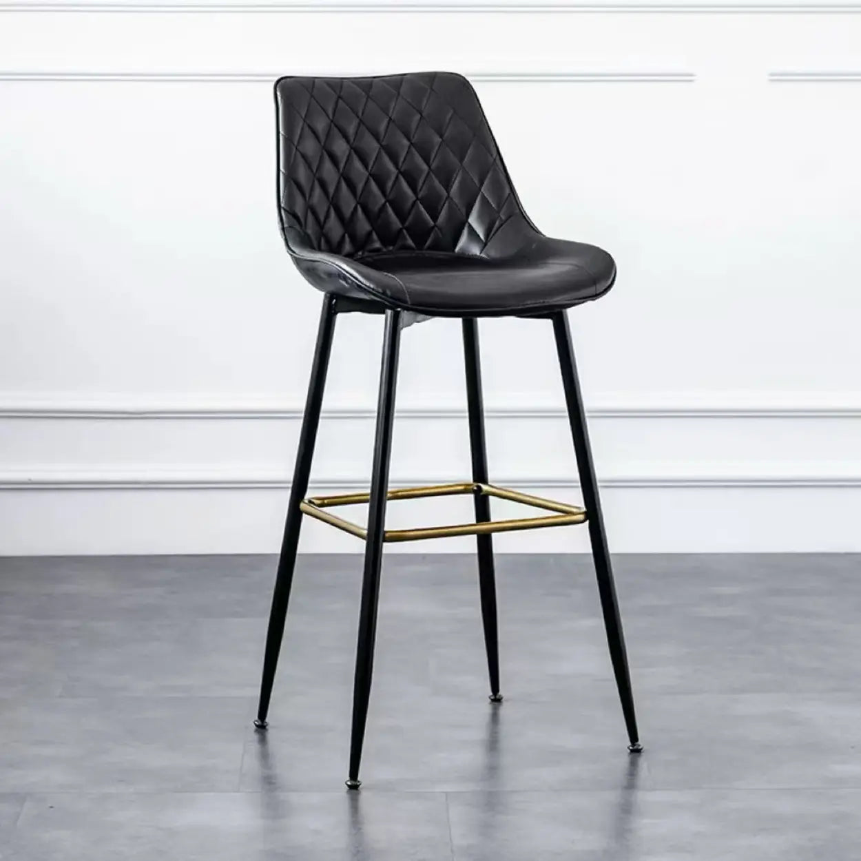 Upholstered Modern Back Bar Stool with Metal Legs Footrest Image - 7