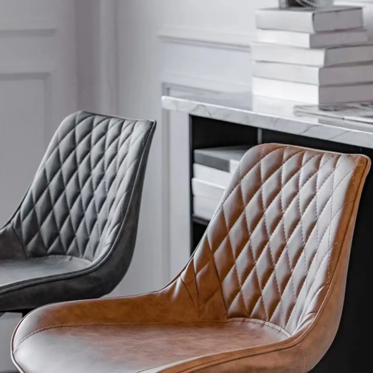 Upholstered Modern Back Bar Stool with Metal Legs Footrest Image - 9