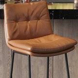 Upholstered Modern Leather Saddle Bar Stool with Metal Base Image - 11