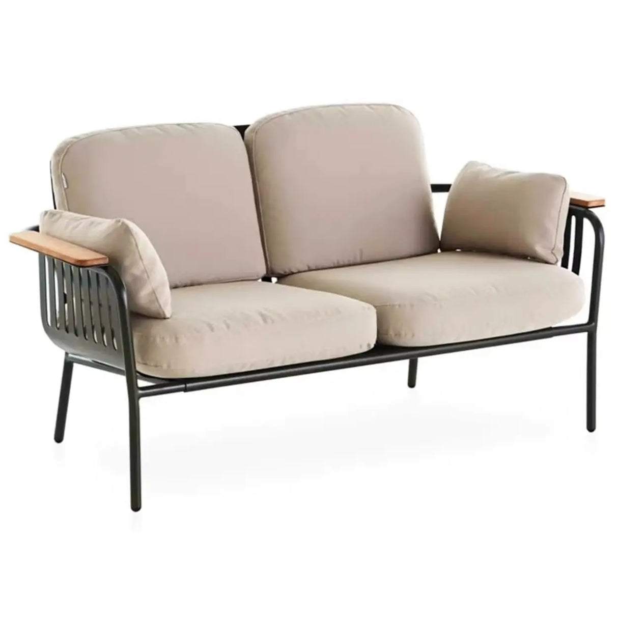 UV Resistant Elegant Upholstered Beige Metal Patio Sofa Set Image - 3