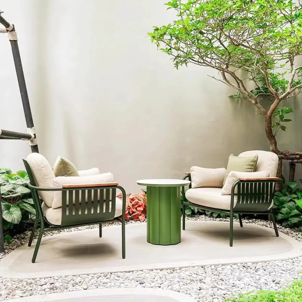 UV Resistant Elegant Upholstered Beige Metal Patio Sofa Set Image - 8