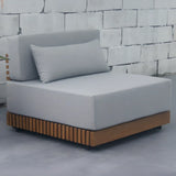UV Resistant Grey Cushions Outdoor Teak Sectional Sofa Set Image - 3