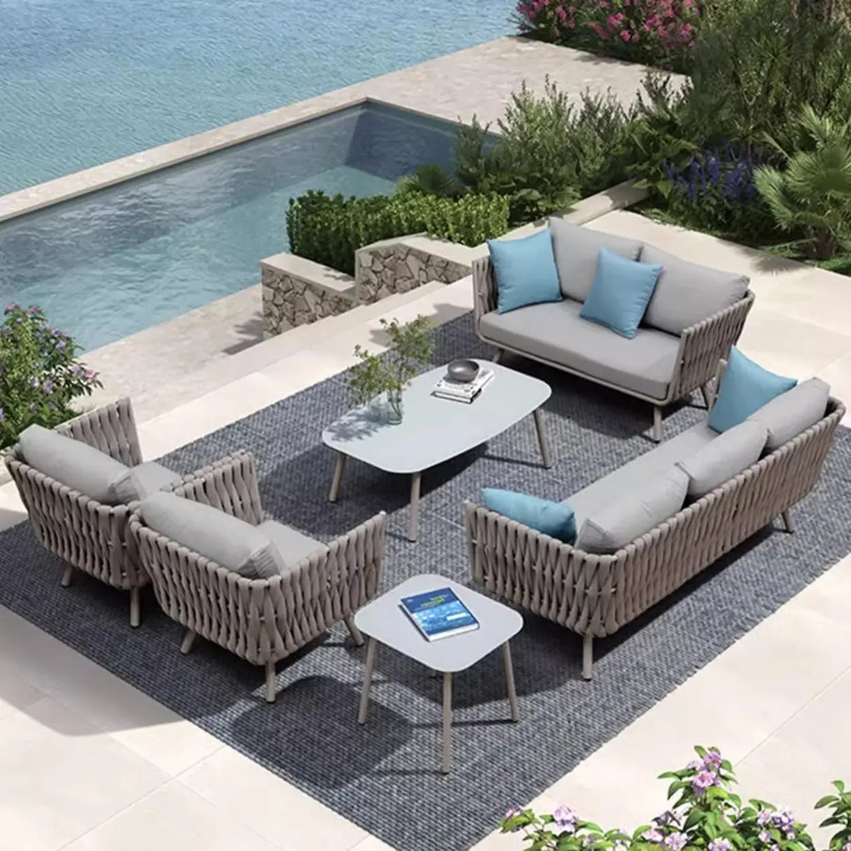 UV Resistant Modish Rope Woven Beige Patio Set with Cushions Image - 1