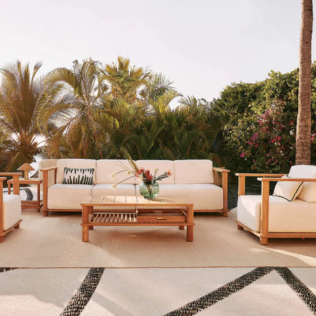 UV Resistant Outdoor Beige Wood Frame Patio Sofa Set Image - 1
