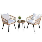 UV Resistant Outdoor Upholstered Rattan White Patio Sofa Set Image - 5