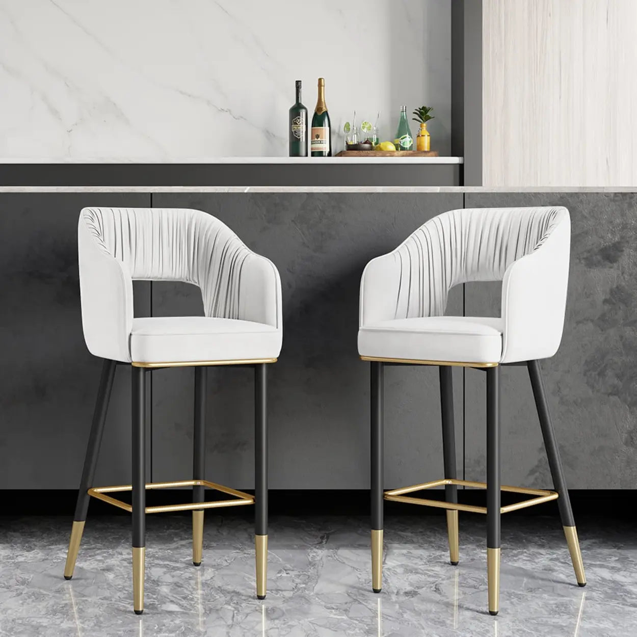 Velvet Upholstered Square Seat Full Back Bar Stool Image - 29