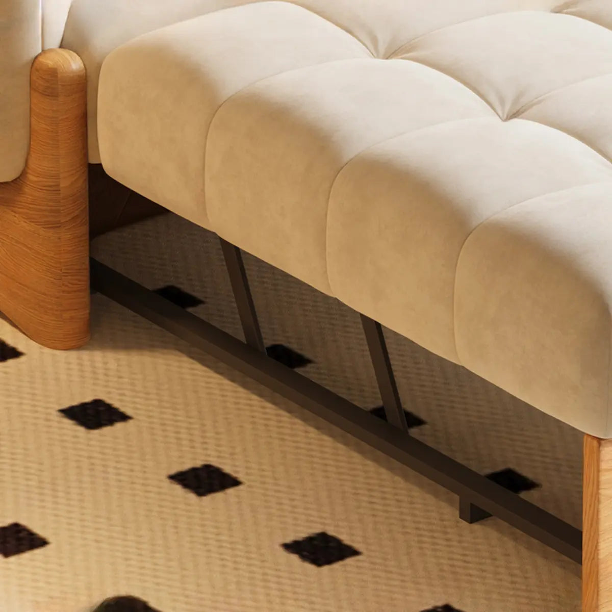 Versatile Beige Twin Curved Arms Wood Frame Cushion Futon Image - 7