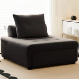 Versatile Cream Twin Square Fabric Foldable Futon Sofa Image - 5