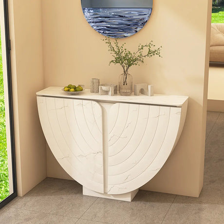Versatile Curved Pedestal Marble White Storage Console Table Image - 1