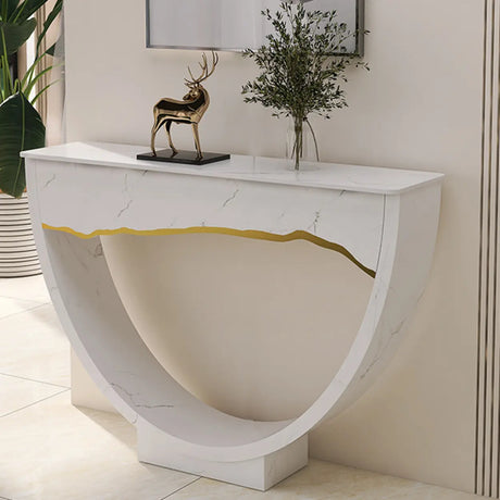 Versatile Curved Pedestal Marble White Storage Console Table Image - 2