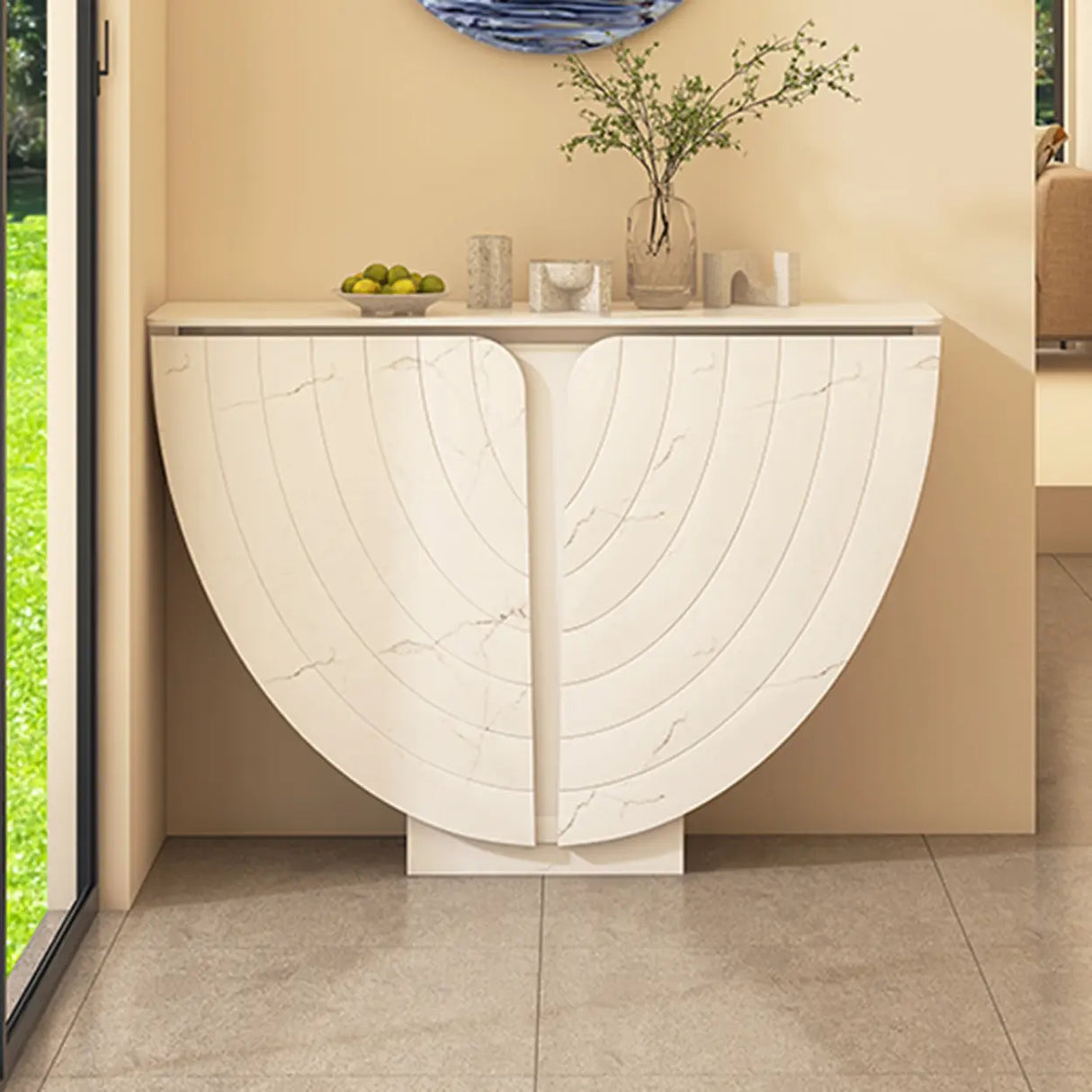 Versatile Curved Pedestal Marble White Storage Console Table Image - 4