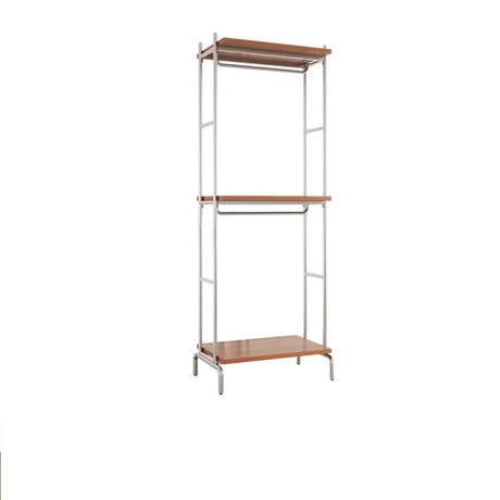 Versatile Metal and Wood Brown Drawers Shelves Coat Rack Image - 2