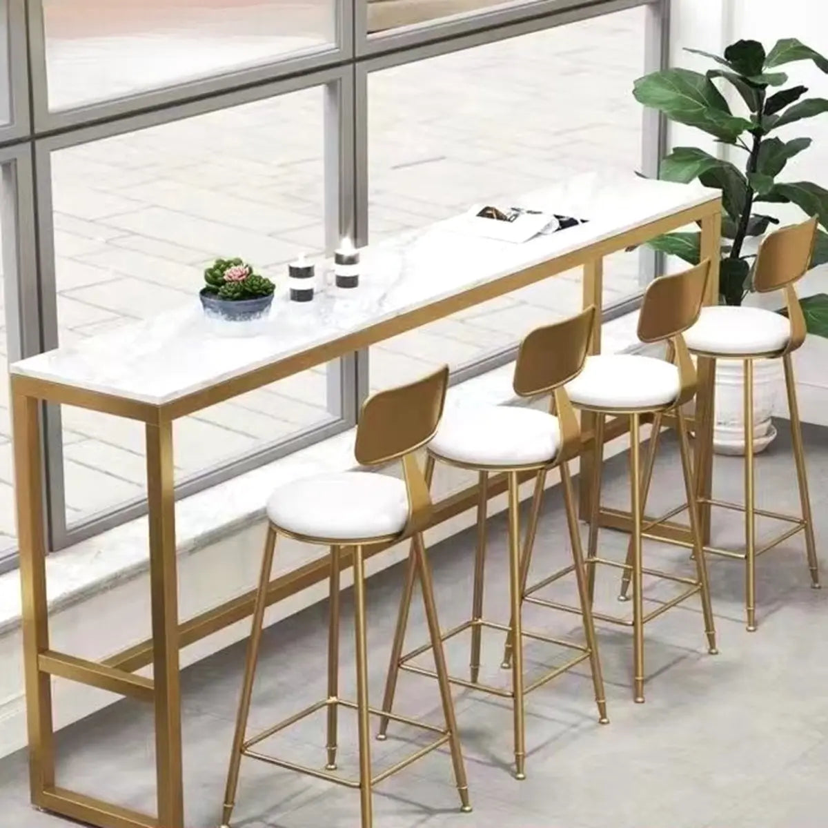 Versatile White-Gold Rectangle Tall Granite Bar Table Image - 1