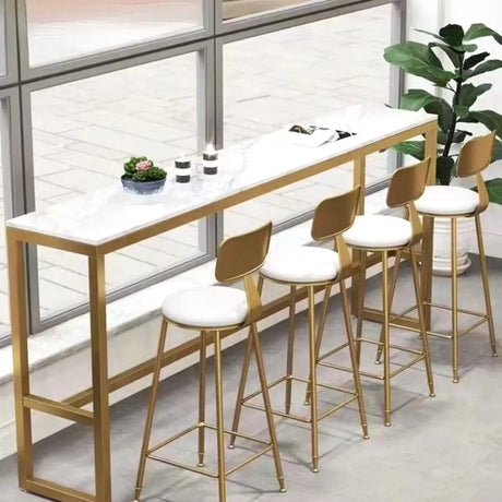Versatile White-Gold Rectangle Tall Granite Bar Table Image - 1