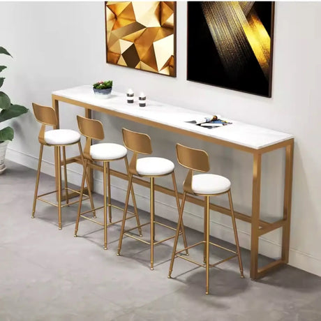 Versatile White-Gold Rectangle Tall Granite Bar Table Image - 2