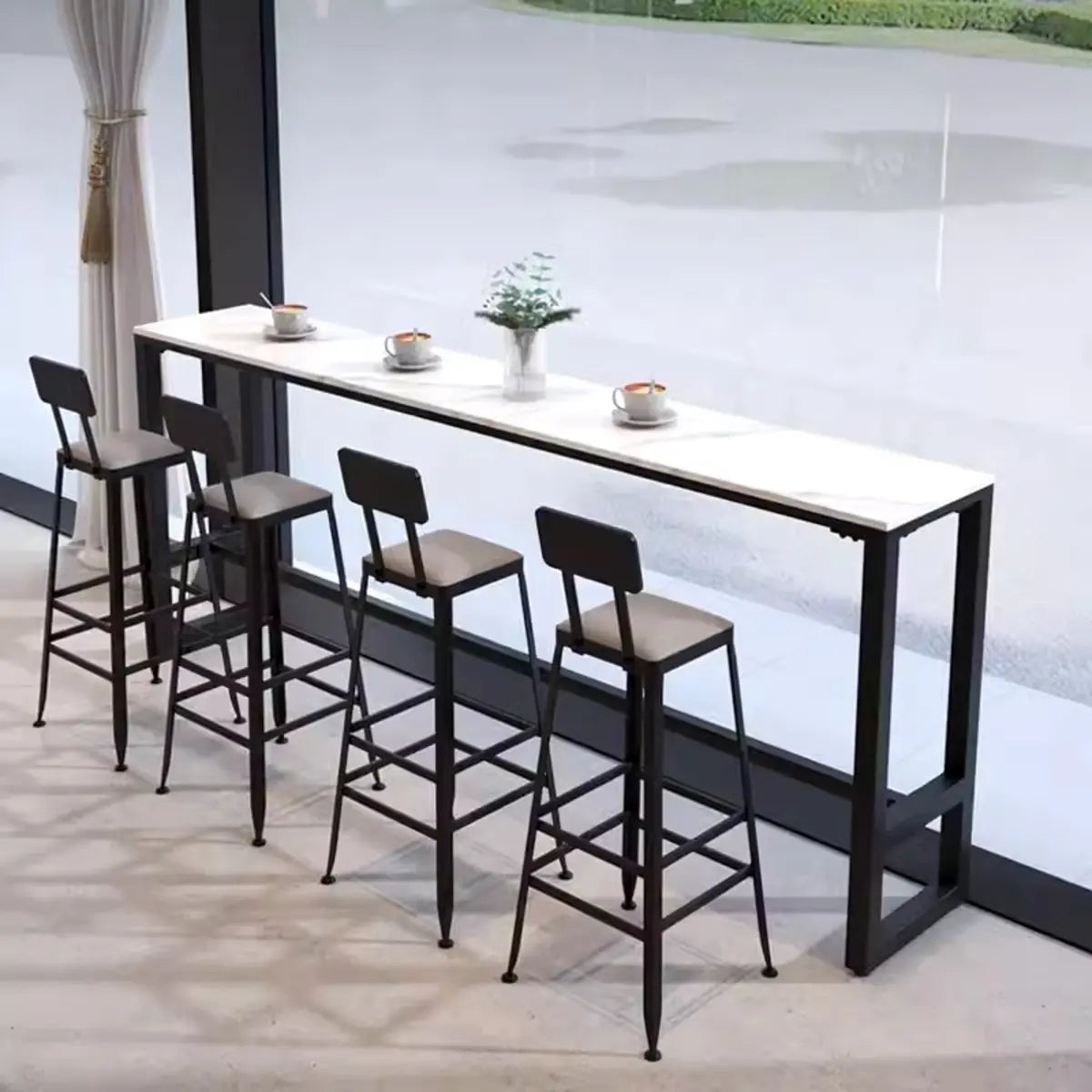 Versatile White-Gold Rectangle Tall Granite Bar Table Image - 3