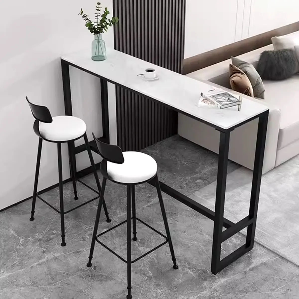 Versatile White-Gold Rectangle Tall Granite Bar Table Image - 4