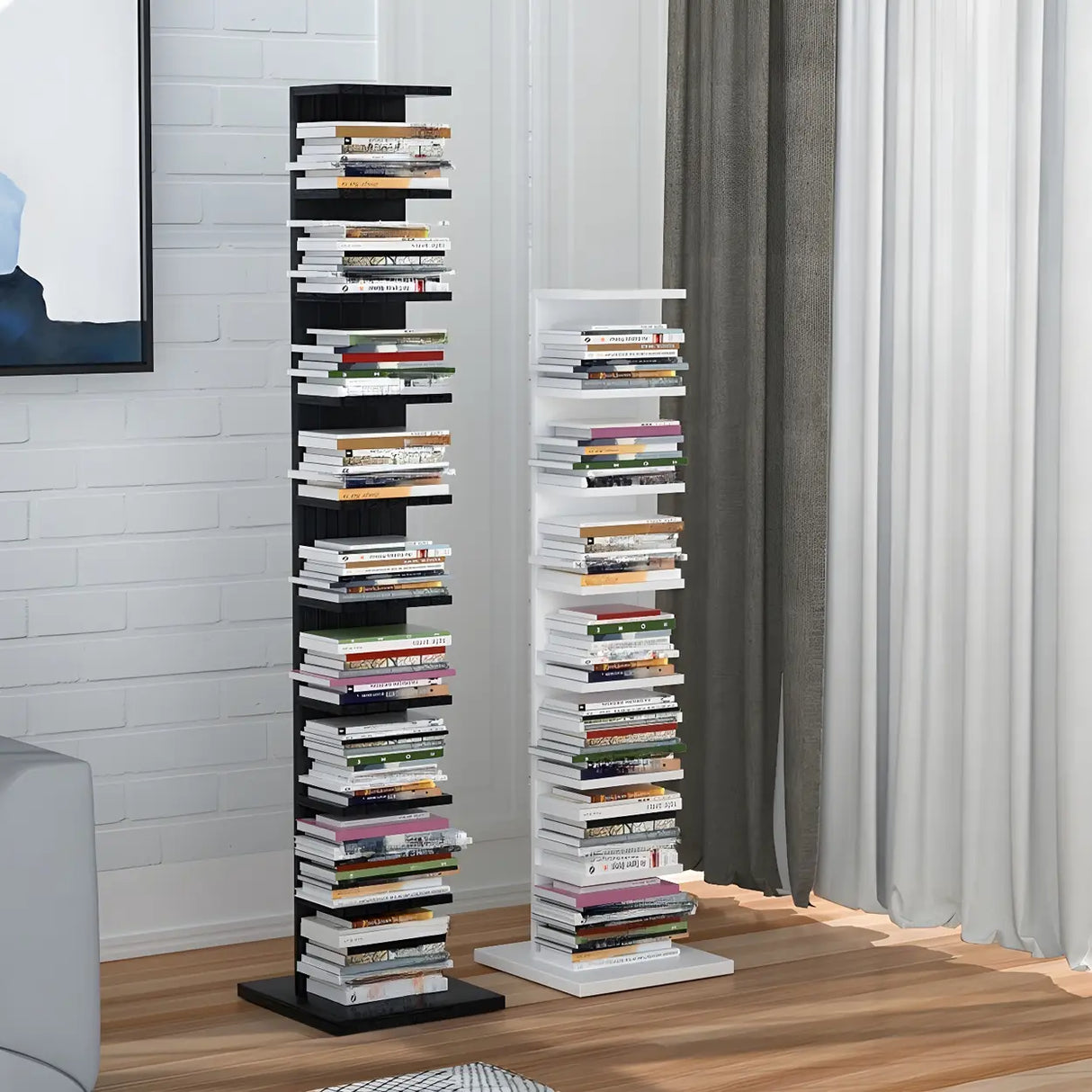 Vertical Etagere Closed Back Wood Storage Spine Bookcase Image - 12