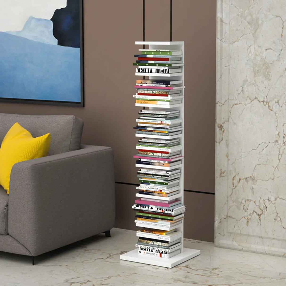 Vertical Etagere Closed Back Wood Storage Spine Bookcase Image - 4