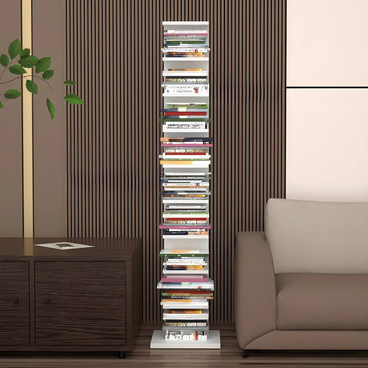 Vertical Etagere Closed Back Wood Storage Spine Bookcase Image - 6