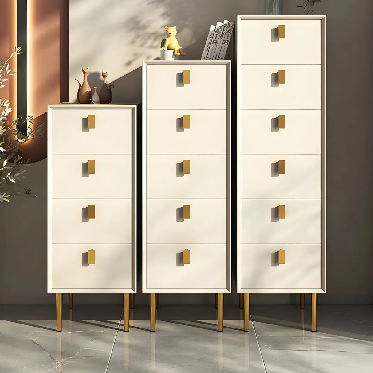 Vertical Glam Beige Pine Wood Dresser for Bedroom Image - 15