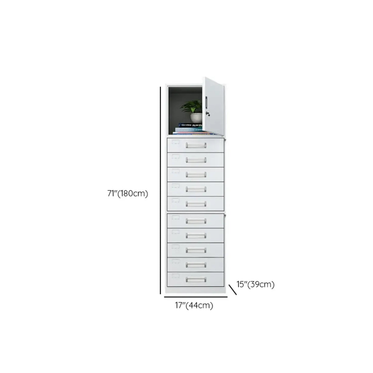 Vertical Grey Steel Filing Cabinet with Lock and Drawers Image - 26