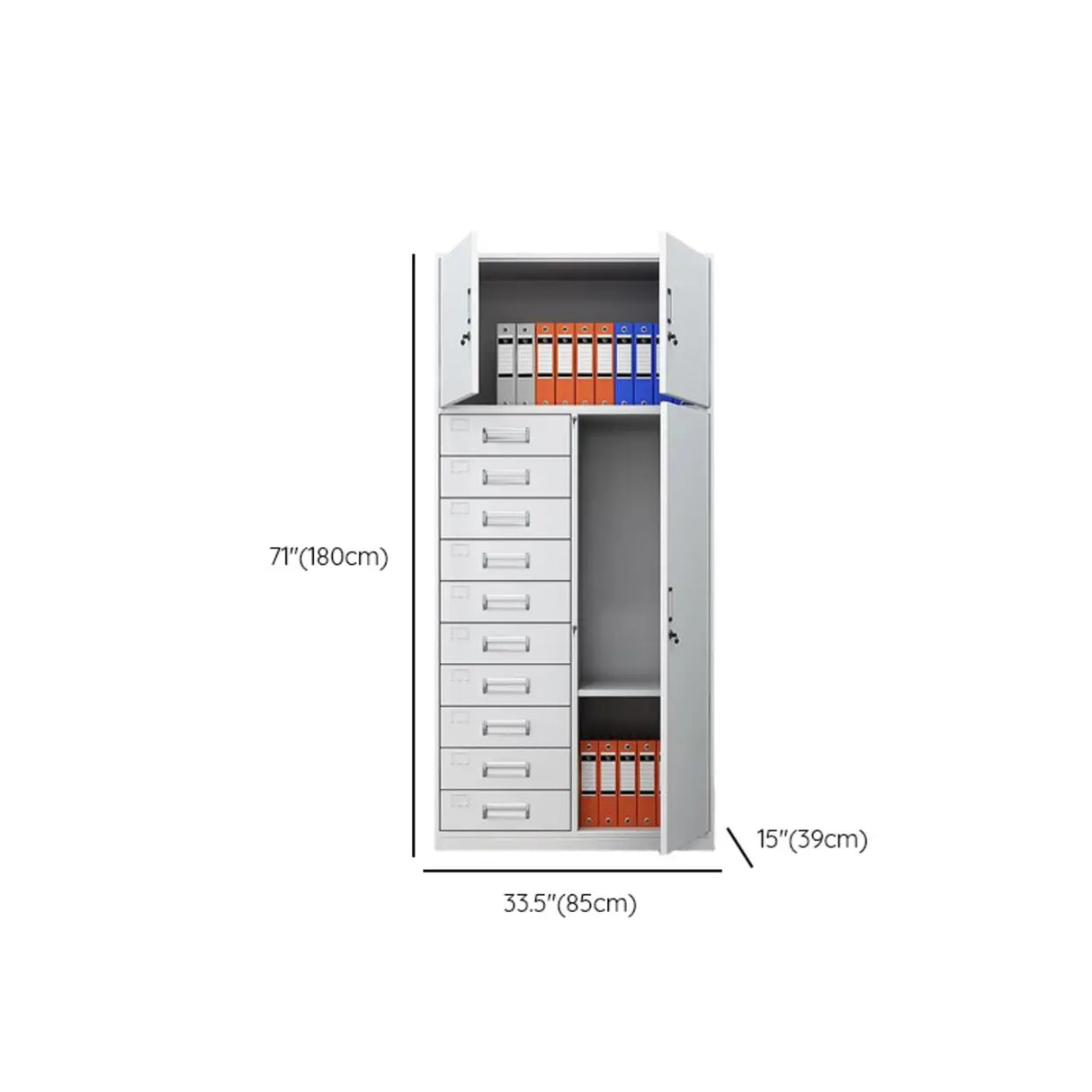 Vertical Grey Steel Filing Cabinet with Lock and Drawers Image - 27