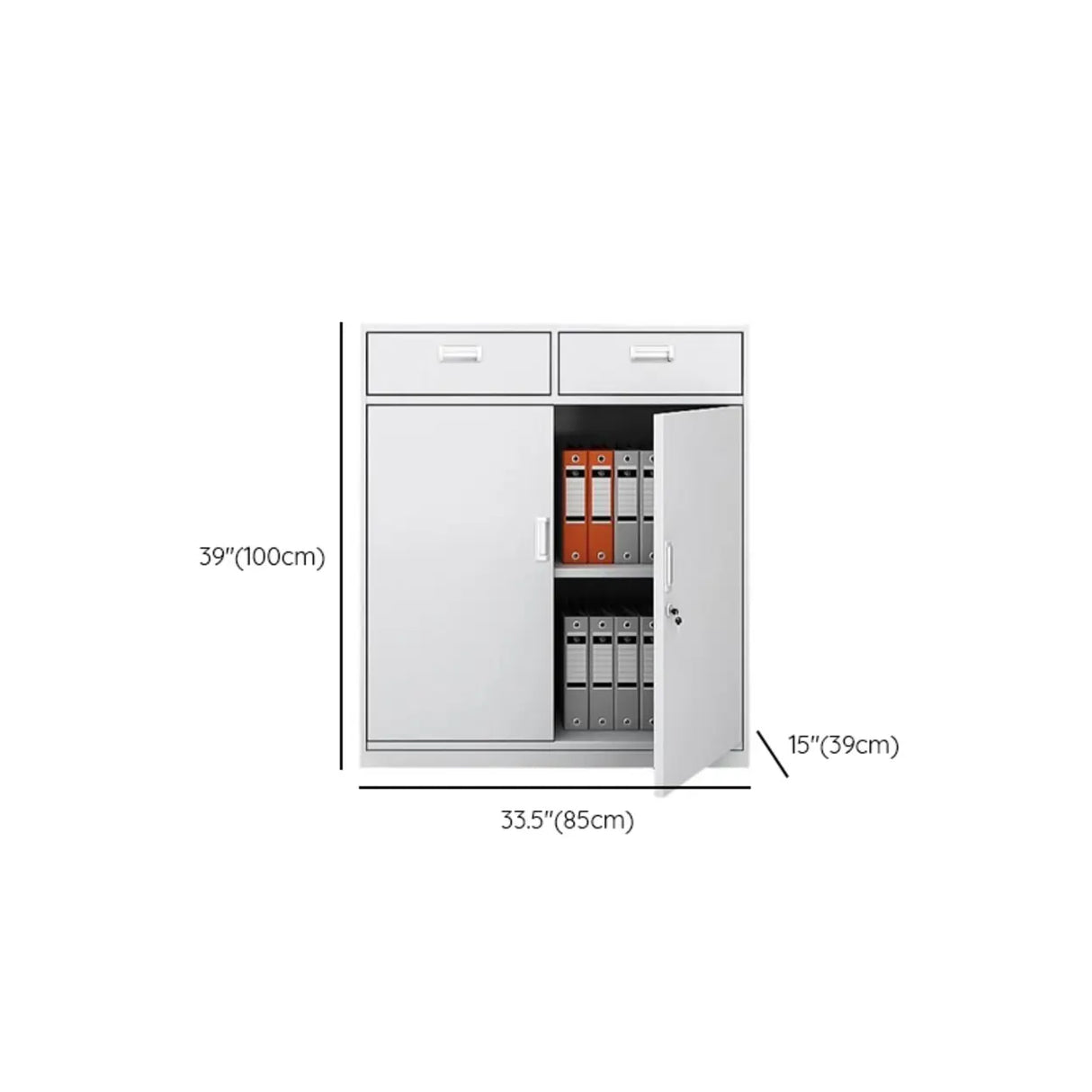 Vertical Grey Steel Filing Cabinet with Lock and Drawers Image - 31