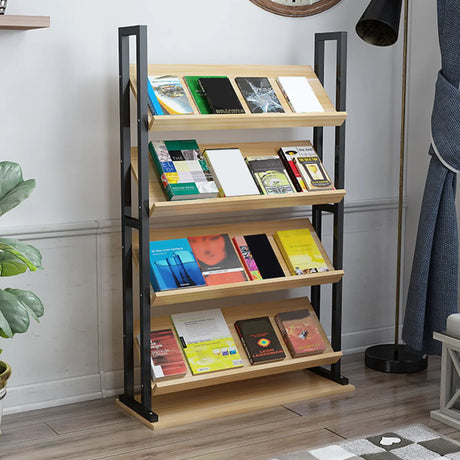 Vertical Industrial Open Back Natural Wood Bookshelf Image - 1