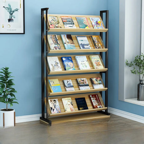 Vertical Industrial Open Back Natural Wood Bookshelf Image - 2