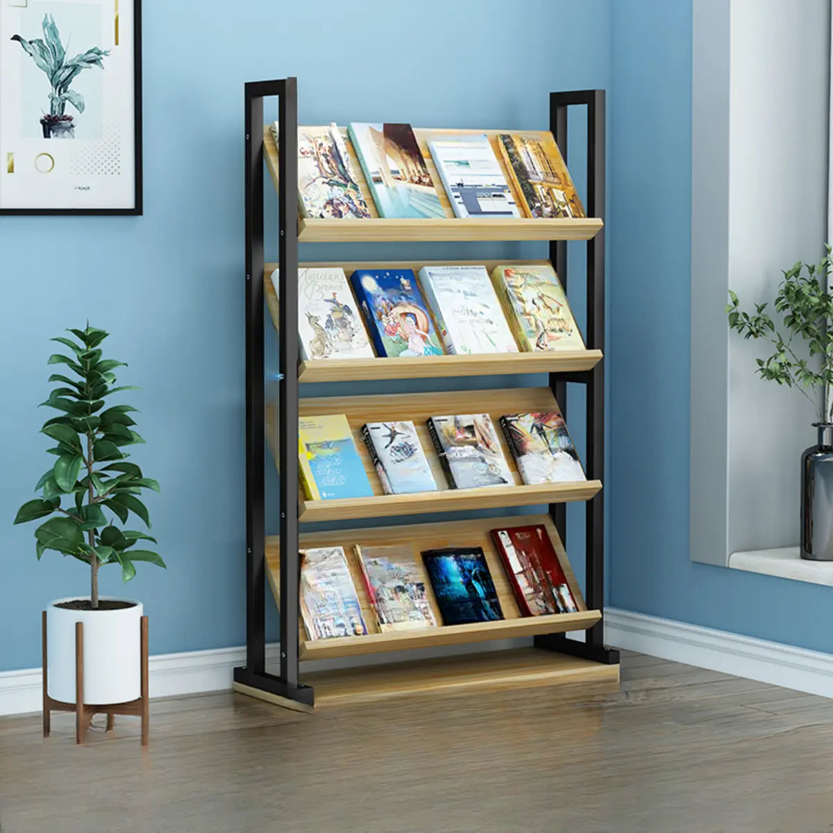 Vertical Industrial Open Back Natural Wood Bookshelf Image - 5