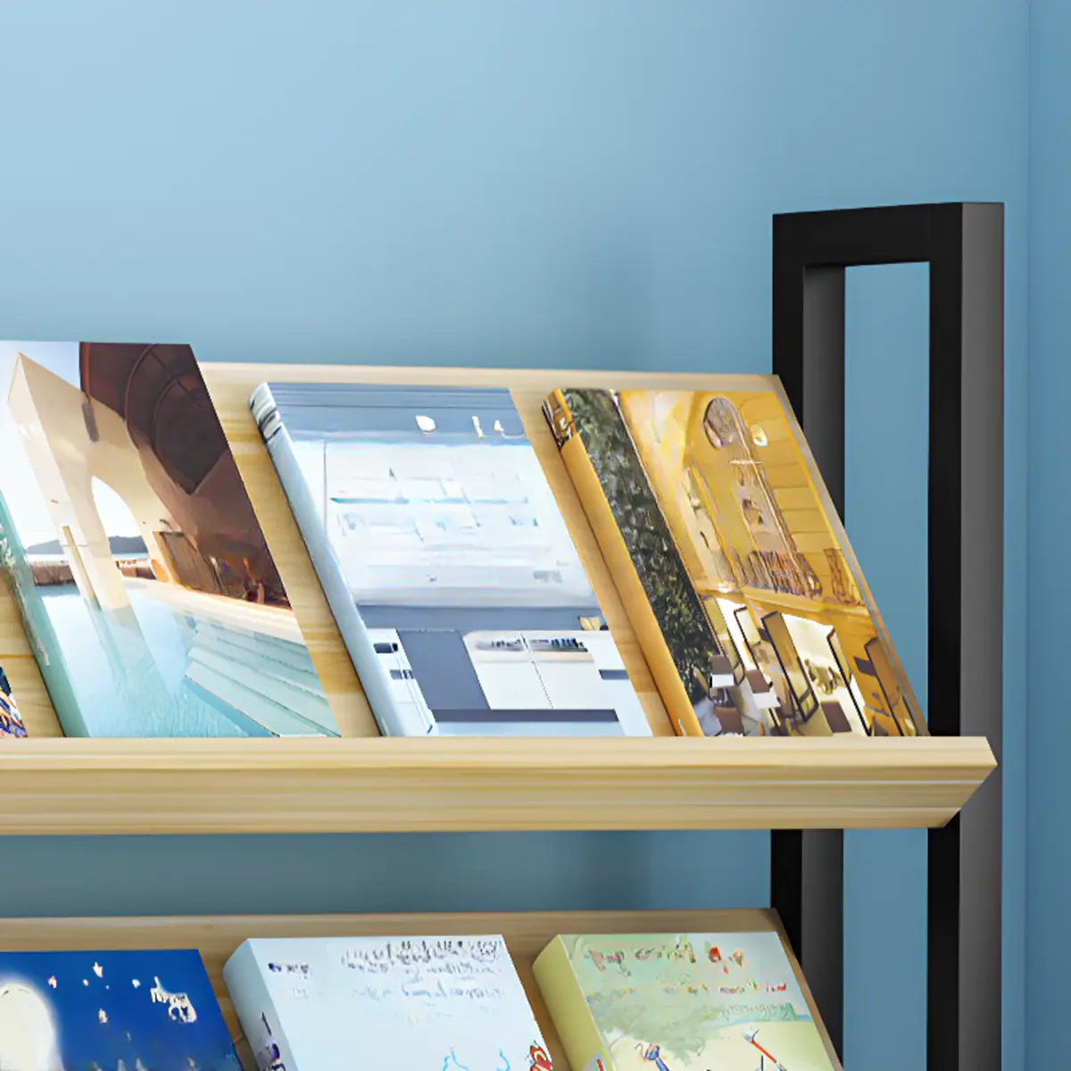 Vertical Industrial Open Back Natural Wood Bookshelf Image - 6