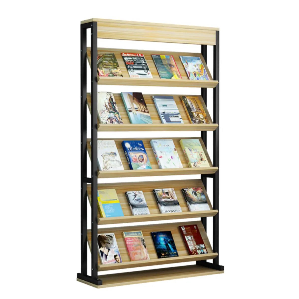 Vertical Industrial Open Back Natural Wood Bookshelf Image - 8
