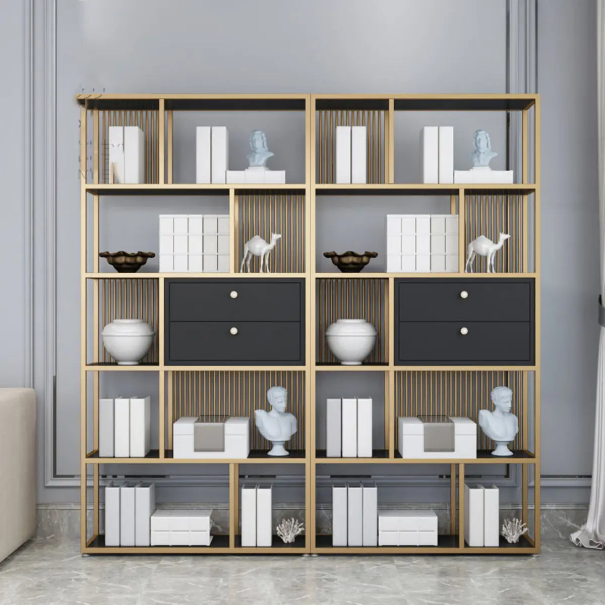 Vertical Modern Gold Drawers Alloy Display Bookcase Image - 1